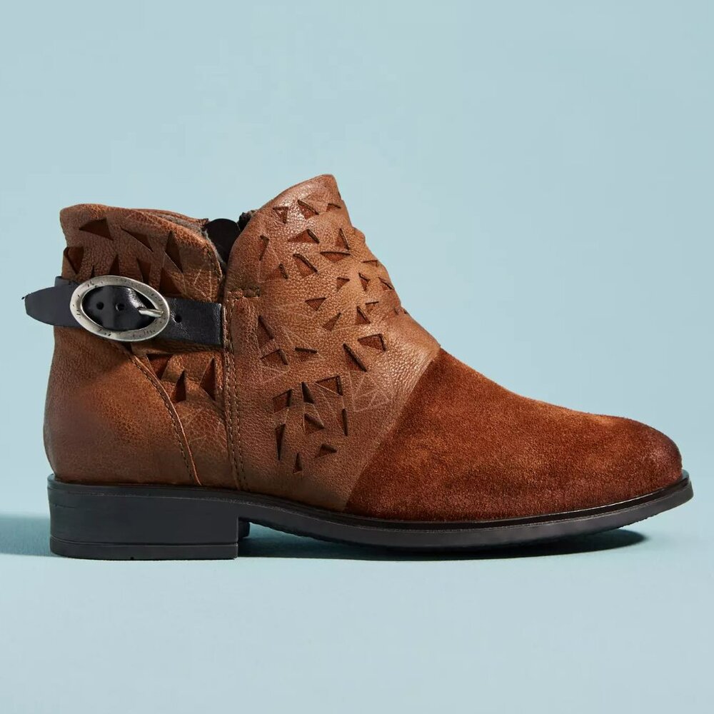 Anthropologie Miz Mooz Erie Short Buckle Boots Brandy size 38 US 8 Slouchy Boho - Picture 2 of 14